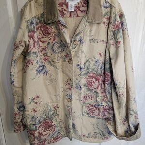 Coldwater Creek Floral Utility Jacket - Beige and pink size medium